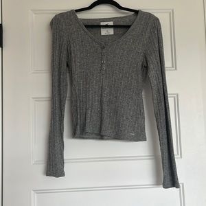 Hollister Super Soft Ribbed Gray Long Sleeve Shirt
